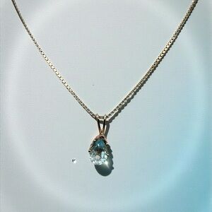 925 Italy vintage JC Teardrop Blue topaz pendant necklace VTG estate